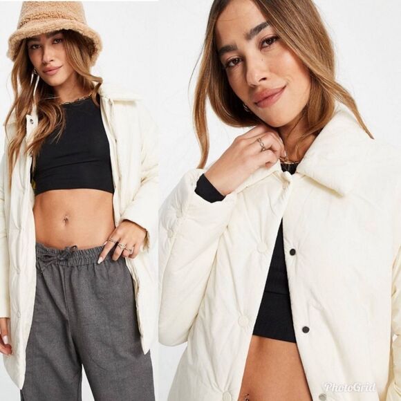 MANGO Cream Off White Puffer Padded Button Down Puff Coat - Picture 2 of 13